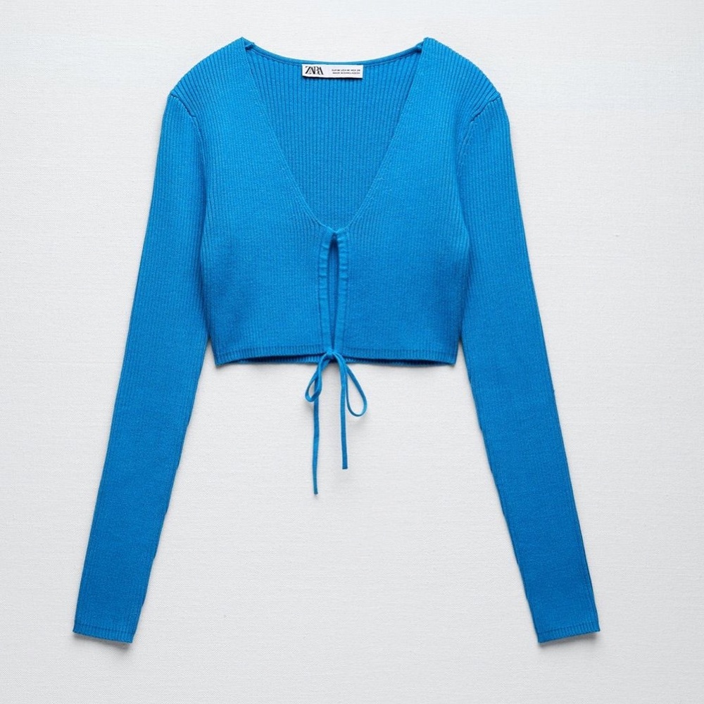 Zara Blue Knit Tie Top!!
